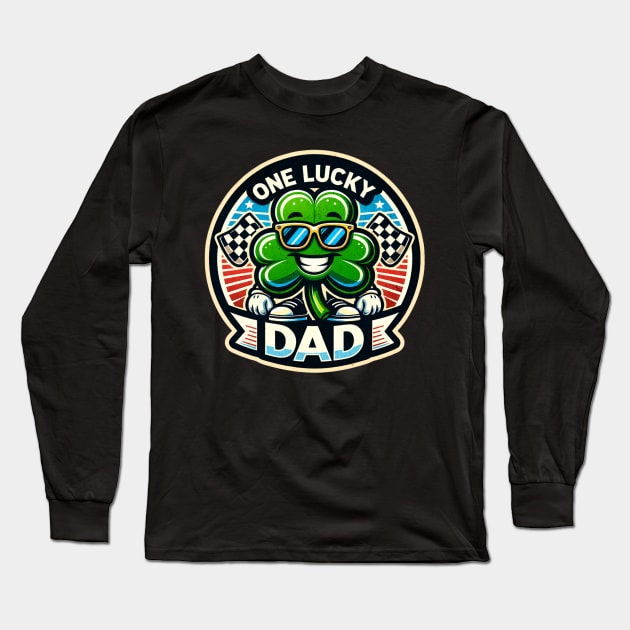 One Lucky Dad Cool Shamrock Sunglasses Racing Checkered Flag St Patrick's Day Irish St Paddy's Day Long Sleeve T-Shirt by Carantined Chao$